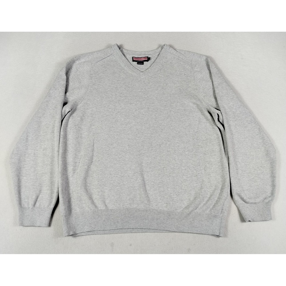 Vineyard Vines Sweater Mens XL Gray Cotton V Neck Pullover Knit Casual Preppy